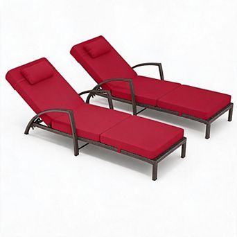 Outdoor Chaise Lounge Chairs Set of 2, Adjustable 5-Position Rattan Patio Pool Lounge Chair