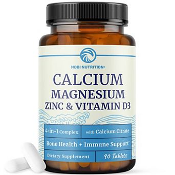 Nobi Nutrition Calcium Magnesium Vitamin D Zinc Tablets, 90 Count.