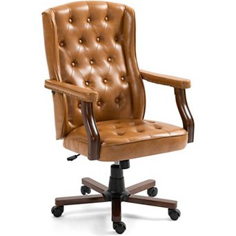 Multi‑Purpose 350LBS Load Desk Chair, Ergonomic Leather Swivel Executive Seat with 7.6"T Cushion
