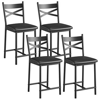 Modern Counter Height Bar Stools Set of 4 with Backrest PU Leather Upholstered Seat Metal Legs