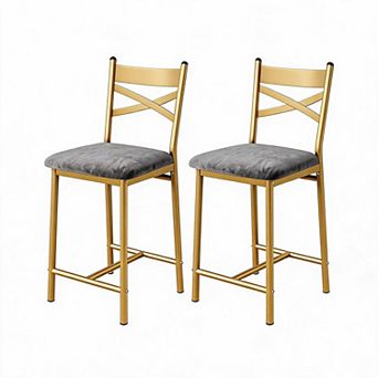 Upholstered Bar Stools Set of 2, Modern Counter Height Bar Stool With Thick Cushion & Metal Footrest