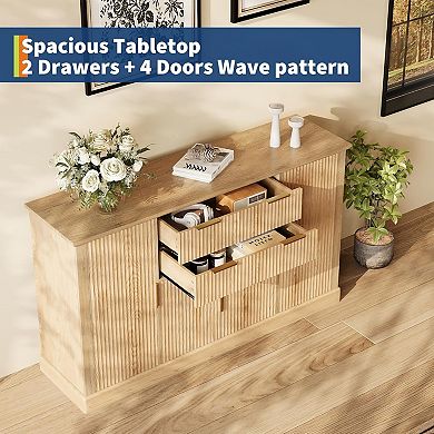 Modern Farmhouse Sideboard Buffet Cabinet with Gold Handles, 4 Doors, 2 Drawers, Adjustable Shelf