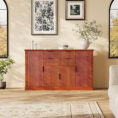 Modern Farmhouse Sideboard Buffet Cabinet with Gold Handles, 4 Doors, 2 Drawers, Adjustable Shelf