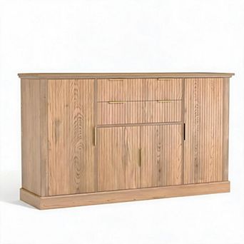 Modern Farmhouse Sideboard Buffet Cabinet with Gold Handles, 4 Doors, 2 Drawers, Adjustable Shelf