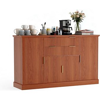 Modern Farmhouse Sideboard Buffet Cabinet with Gold Handles, 4 Doors, 2 Drawers, Adjustable Shelf