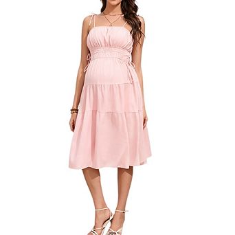 Women Maternity Bow Tie V Neck Baby Shower Photoshoot Casual Boho Sundress