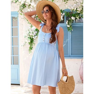 Women's Sleeveless Square Neck Casual Beach A Line Sundress