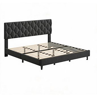 Platform Bed Frame with Upholstered Headboard Sturdy Wood Slats, Noise-Free, No Box Spring Needed