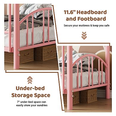Twin Over Twin Metal Bunk Bed - Arched Guardrail, Space-Saving, Safety Ladder, No Box Spring Needed