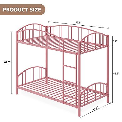 Twin Over Twin Metal Bunk Bed - Arched Guardrail, Space-Saving, Safety Ladder, No Box Spring Needed