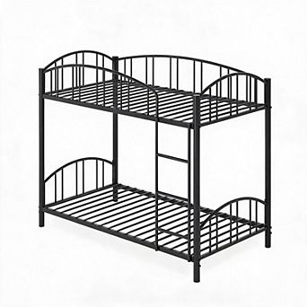 Twin Over Twin Metal Bunk Bed - Arched Guardrail, Space-Saving, Safety Ladder, No Box Spring Needed