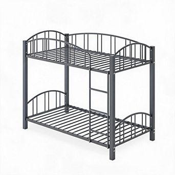 Twin Over Twin Metal Bunk Bed - Arched Guardrail, Space-Saving, Safety Ladder, No Box Spring Needed
