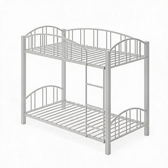 Twin Over Twin Metal Bunk Bed - Arched Guardrail, Space-Saving, Safety Ladder, No Box Spring Needed