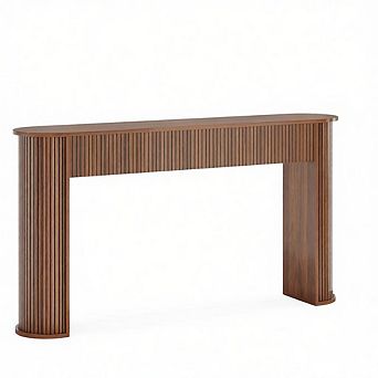 Fluted Console Table, 59 Inch Wood Mid Century Modern Entryway Sofa Table for Living Room or Hallway