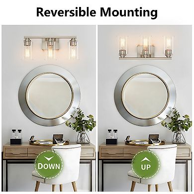 19.3 in. 3-Light Modern Vanity Light with Clear Glass Shades