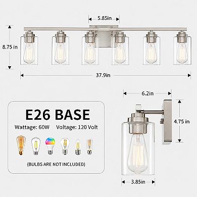 37.9 in. 6-Light Modern Vanity Light with Clear Glass Shades