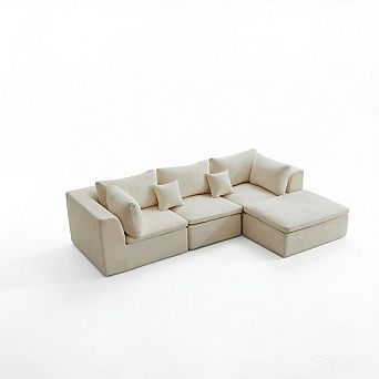 Modular L Shape Cloud Sectional Couch, Corduroy Upholstered Sofa with Right Chaise & Pillows