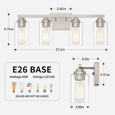 27.1 in. 4-Light Modern Vanity Light with Clear Glass Shades