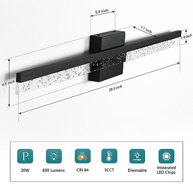 39.3 in. LED Black Vanity Light with Bubble Acrylic, 5 CCT Selectable