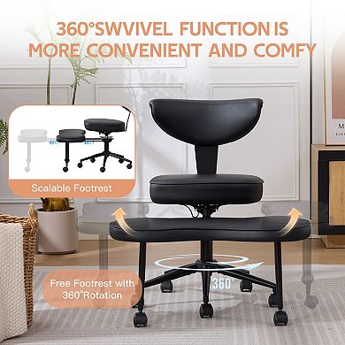 Ergonomic Cross Legged Kneeling Office Chair, Height Adjustable Swivel Chair with Lumbar Support