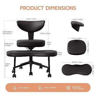 Ergonomic Cross Legged Kneeling Office Chair, Height Adjustable Swivel Chair with Lumbar Support