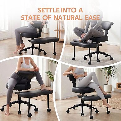 Ergonomic Cross Legged Kneeling Office Chair, Height Adjustable Swivel Chair with Lumbar Support