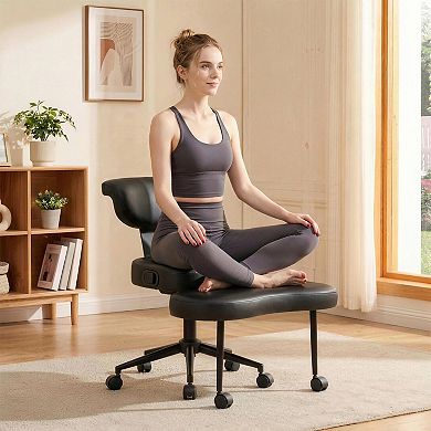 Ergonomic Cross Legged Kneeling Office Chair, Height Adjustable Swivel Chair with Lumbar Support