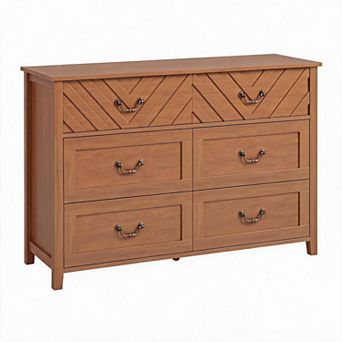 6 Drawer Dresser for Bedroom, Wooden Chest of Drawers with 3D v-Shape Front
