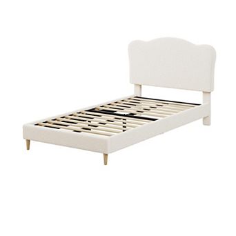 Children's Plush Fleece Soft Bed Frame with Upholstered Headboard Easy Assembly
