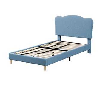Children's Plush Fleece Soft Bed Frame with Upholstered Headboard Easy Assembly