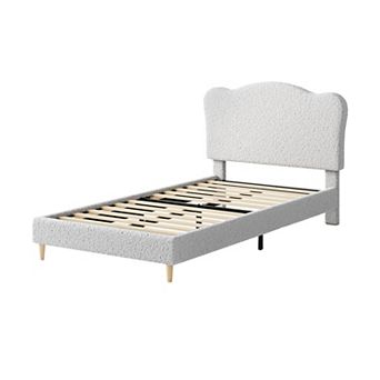 Children's Plush Fleece Soft Bed Frame with Upholstered Headboard Easy Assembly