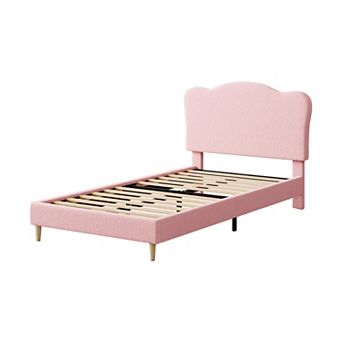 Children's Plush Fleece Soft Bed Frame with Upholstered Headboard Easy Assembly