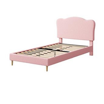 Children's Plush Fleece Soft Bed Frame with Upholstered Headboard Easy Assembly