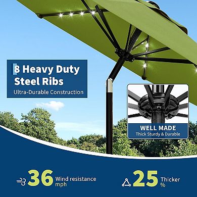10 ft Patio Umbrella with Solar Lights, 8 Ribs, UV & Water Resistant
