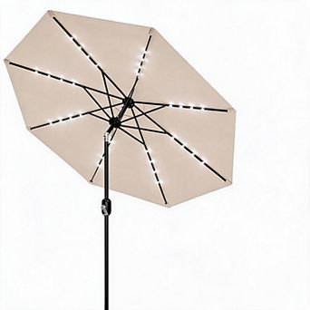 9FT Patio Umbrella with Solar Lights, Tilt & Crank, 8 Ribs, Waterproof, UV Protection for Garden