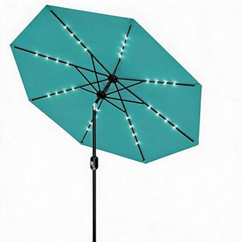 9FT Patio Umbrella with Solar Lights, Tilt & Crank, 8 Ribs, Waterproof, UV Protection for Garden