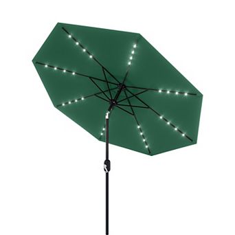 9FT Patio Umbrella with Solar Lights, Tilt & Crank, 8 Ribs, Waterproof, UV Protection for Garden