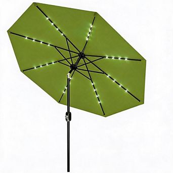 9FT Patio Umbrella with Solar Lights, Tilt & Crank, 8 Ribs, Waterproof, UV Protection for Garden