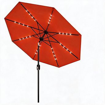 9FT Patio Umbrella with Solar Lights, Tilt & Crank, 8 Ribs, Waterproof, UV Protection for Garden