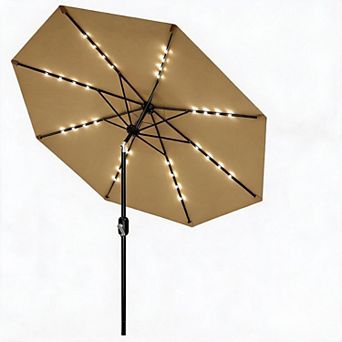 9FT Patio Umbrella with Solar Lights, Tilt & Crank, 8 Ribs, Waterproof, UV Protection for Garden