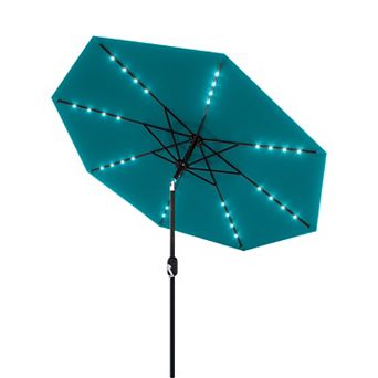 9FT Patio Umbrella with Solar Lights, Tilt & Crank, 8 Ribs, Waterproof, UV Protection for Garden