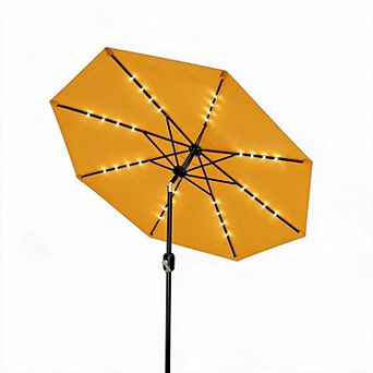 9FT Patio Umbrella with Solar Lights, Tilt & Crank, 8 Ribs, Waterproof, UV Protection for Garden