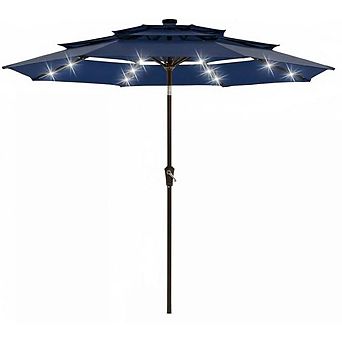 10FT 3 tier Patio Umbrella with Solar LED Lights, Crank and Tilt, 8 Ribs, Vented Top for Garden Deck