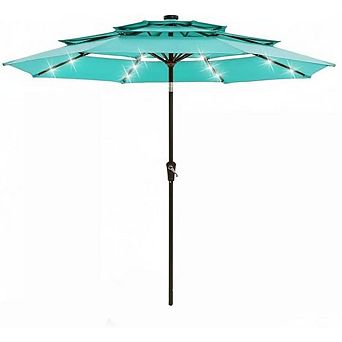 10FT 3 tier Patio Umbrella with Solar LED Lights, Crank and Tilt, 8 Ribs, Vented Top for Garden Deck