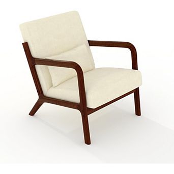Mid Century Accent Chair, Wooden Frame Curved Armrest & Cushion for Bedroom Living Space
