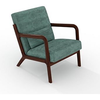 Mid Century Accent Chair, Wooden Frame Curved Armrest & Cushion for Bedroom Living Space