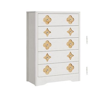 5 Drawer Dresser for Bedroom, Mid Century Modern Drawer Dresser with Fluted Detail, Wooden