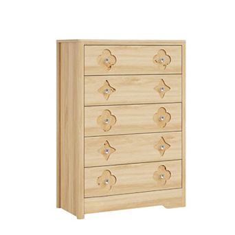 5 Drawer Dresser for Bedroom, Mid Century Modern Drawer Dresser with Fluted Detail, Wooden