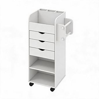 1 pc White Rolling Storage Cart with Drawers, 3-Drawer Mobile Side Table, Narrow Rolling Cart