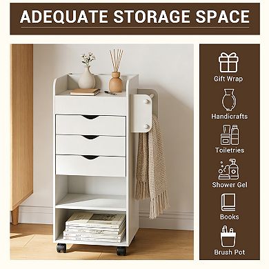 1pc White Rolling Storage Cart with Drawers, 3-Drawer Mobile Side Table, Narrow Rolling Cart